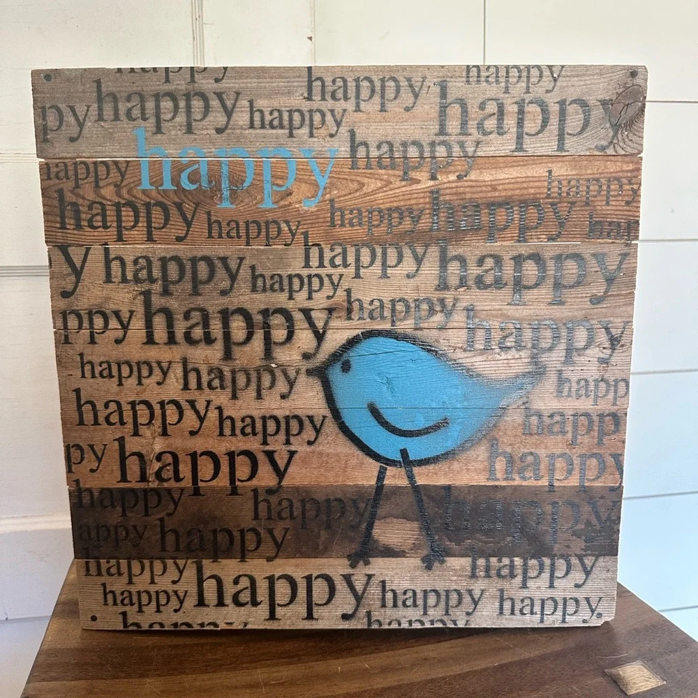 Wooden Wall Art with Blue Bird Design - Picture 1 of 4